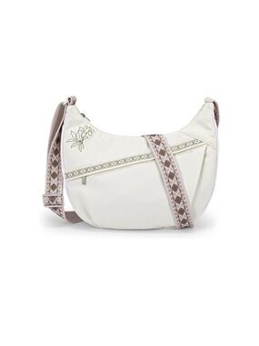 Women's Cream Crossbody Bag with Patterned Strap